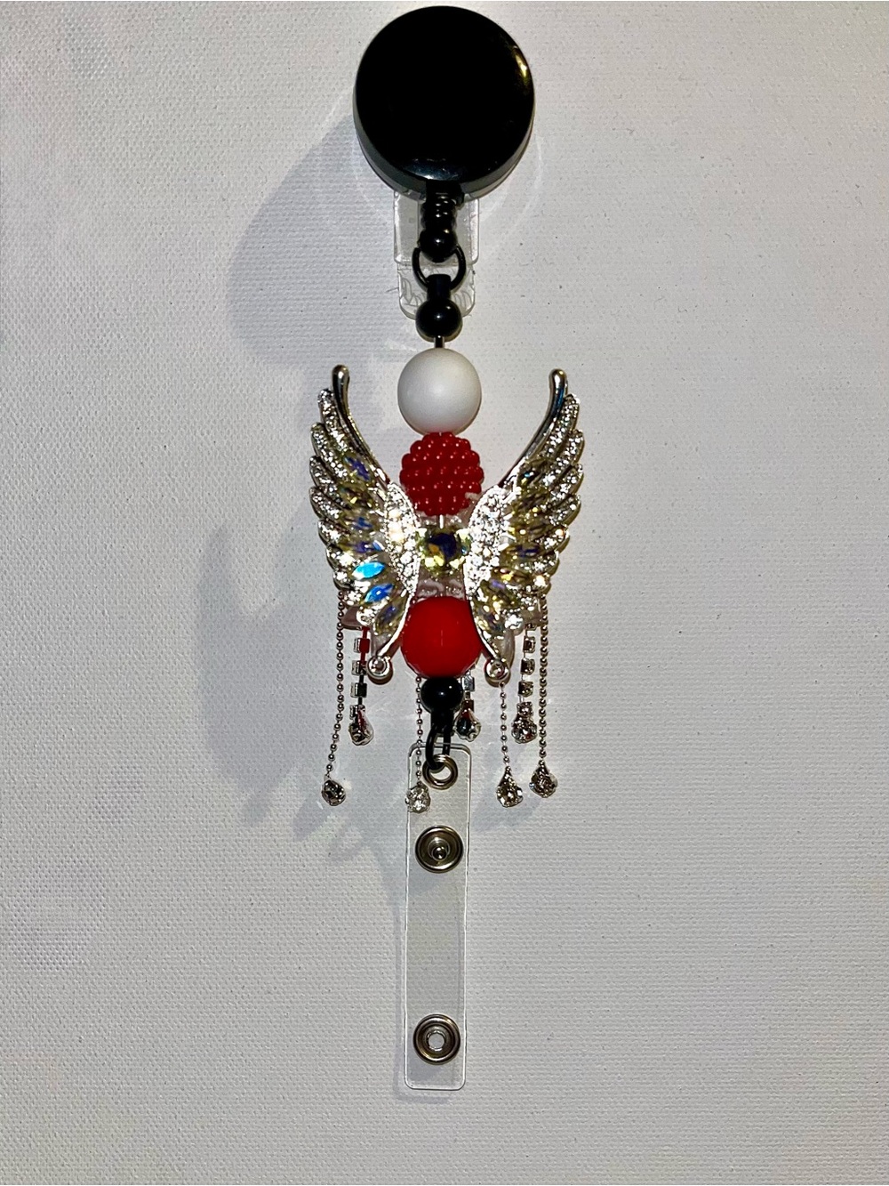 Red & White Angel Wing Badge Reel Card Holder
